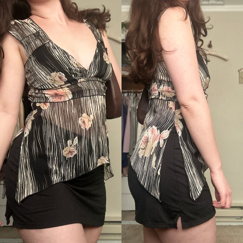Vintage Arden B XS 90s Zebra Floral Rose Sheer Tank Top Going out Top Fairycore